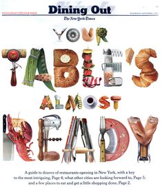 an advertisement for the new york times showing different types of food and kitchen utensils