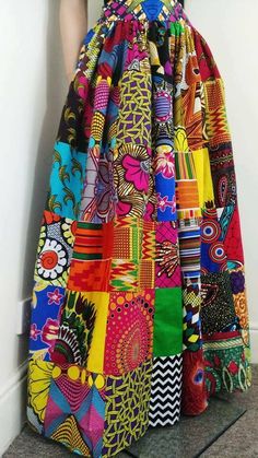 Patchwork African Printed Fabric Maxi/Full length Skirt 100% | Etsy Moda Hippie, Full Length Skirt, Funky Dresses, Sewing Bee