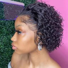 Klaiyi Short Pixie Cut Lace Front Bob Wigs Water Curly Hair Wigs – KLAIYI Bob Riccio, Kort Pixie, Kort Bob, Short Curly Pixie, Afro Dance, Curly Pixie Cuts, Curly Bob Wigs, Corte Pixie, Cheap Human Hair