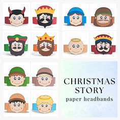 the christmas story paper headbands are designed to look like people wearing different hats