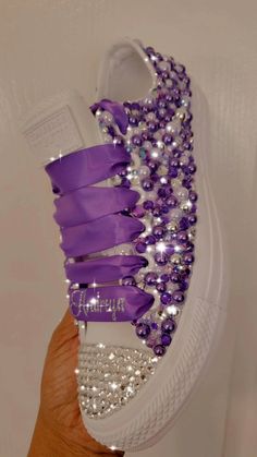 Quinceanera Tennis Shoes, Reception Shoes, Spring Shoes Women, Tie Sneakers, Crystal Purple