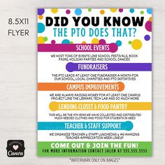 a poster that says did you know the pto does that? with colorful dots on it