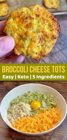 broccoli cheese tots in a white bowl with shredded cheese and an egg on top