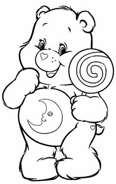 a teddy bear holding a lollipop coloring page