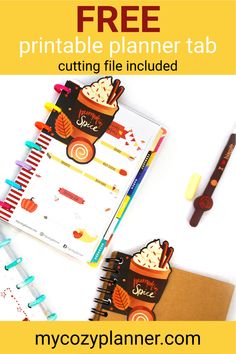 the free printable planner tab for cutting files includes pencils, markers and pens