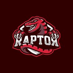 the raptor mascot on a dark background with red and white stripes around its neck