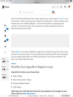 an email message with the text'healthy four ingredient flapjack recipe'on it