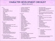 the character development checklist is shown in purple