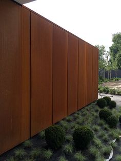 an outdoor area with grass and bushes on the ground