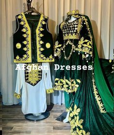 Fabric:Pure valvet for women dress and mens wasket/ cotton for men white dress Material:charmadozi and coins Size:share your size for best fit Afghan Wedding Dress Traditional, Afghan Nikkah, Green Nikkah Dress Afghan, Green Afghan Dress, Blue Afghan Dress, Tail Dress, Desi Dress, Afghan Clothes, Waistcoat Dress