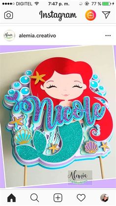 an instagram photo with the word'merly'written in mermaid letters on it