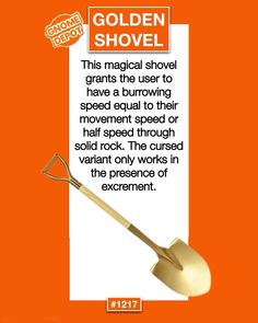 a shovel with the words golden shovel above it and an orange background that says, this magic shovel grabs the user to have a