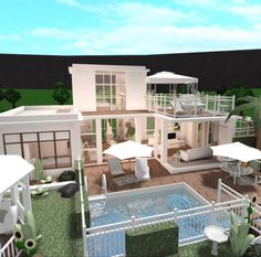 a 3d rendering of a house with an outdoor pool