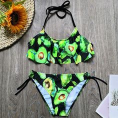 The Ava Two Piece Tropical Avocado, Childrens Swimwear, Swim Model, Avocado Print, Backless Swimwear, Top Girls, Kids Swimming