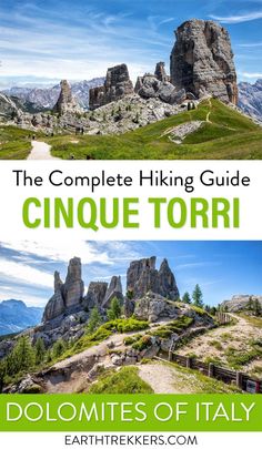 the complete hiking guide to cinque torri in italy with text overlay