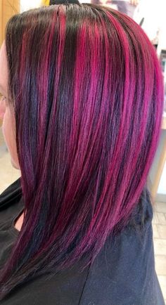 Magenta Highlights On Dark Hair, Magenta Hair Colors, Exotic Hair Color, Bright Pink Hair, Embrace Femininity, Magenta Hair