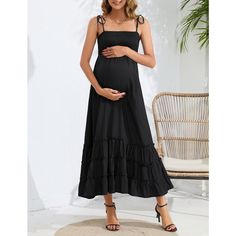 Elevate your maternity wardrobe with the WhizMax Sleeveless Maternity Dress, perfect for any special occasion from baby showers to photoshoots. This elegant black maxi dress features a flattering spaghetti strap design and a smocked, tiered silhouette that gracefully accommodates your changing figure throughout all stages of pregnancy and beyond.

- Material: Lightweight and breathable fabric for maximum comfort
- Color: Classic black
- Gender: Female
- Size: Large
- Style: Sleeveless, spaghetti Baby Shower Photoshoot, Dress For Baby Shower, Shower Photoshoot, Maternity Wrap Dress, Long Sleeve Maternity Dress, Maternity Long Dress, Maternity Dresses Summer, Maternity Wardrobe, Summer Spaghetti