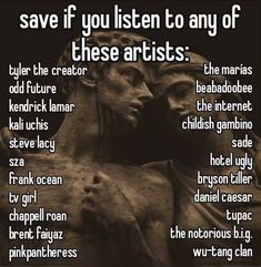 a poster with the words save if you listen to any of these artists