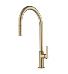 a brass colored kitchen faucet on a white background