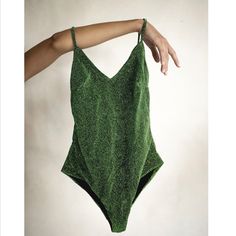 Lime Lurex Swimsuit Handmade In Italy New With Tags And Matching Carry Pouch. Green One-piece Party Bodysuit, Green One-piece Bodysuit For Party, Party Swimwear With Lined Body In Green, Chic Green Bodysuit For Party, Carry On, In Italy, Pouch, One Piece, Italy