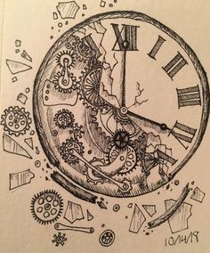 a drawing of a clock with gears on it