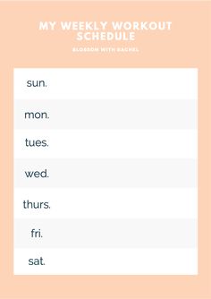 a printable worksheet with the words, my weekly workout schedule