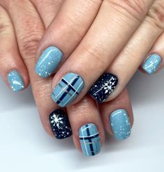 Blue Plaid Winter Nail Designs Winter Plaid Nail Designs, January Nail Designs 2024, January 2024 Nail Colors, Plaid Winter Nails, Winter Blue Nail Designs, Winter Plaid Nails, Blue Plaid Nails, Winter Gel Nails Ideas, Square Winter Nails