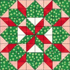 a green and red quilt with an intricate design on the front, side and center