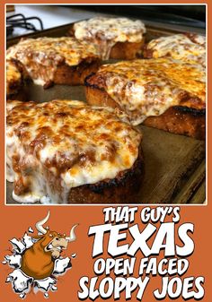 an advertisement for that guy's texas open faced sloppy joes, which is now on sale