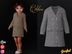 the doll is wearing a black and white checkered coat with matching shoes, which are also available for dolls