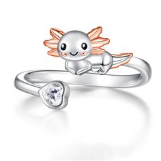 Axolotl Ring, Funny Axolotl, Rings Cute, Animal Ring, Loving Friends, Sensitive People, Animal Rings, Animal Earrings, Zircon Ring