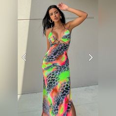 Size Small New With Tag Maxi Dress Multi Way Tie Halter Lace Up Front Cut Outs Ruched High Slits Backless Stretch 95% Polyester 5% Spandex Imported Dresses Fashion Nova, Fashion Nova Dress, Maxi Dress Green, Cut Outs, Fashion Nova, Fashion Dresses, Lace Up, Maxi Dress, Spandex