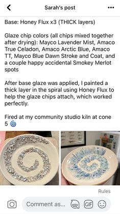 two pictures of plates with different designs on them, one is white and the other is blue