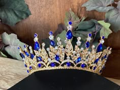 Quince Crowns Gold And Blue, Navy Blue And Gold Quince Crown, Royal Blue And Gold Quinceanera Crown, Royal Blue And Gold Crown, Royal Blue Crown Quinceanera, Dark Blue Quince Crown, Royal Blue And Gold Sweet 16 Decorations, Blue And Gold Quinceanera Dress, Royal Blue And Gold Quinceanera Theme