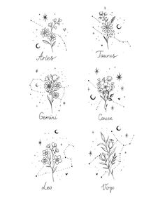 zodiac signs with flowers and stars