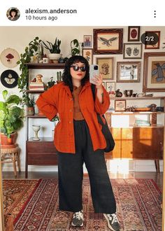 Autumn Ootd Plus Size, Retro Midsize Outfits, Stylish Modest Outfits Plus Size, Brick Orange Outfit, Work Casual Plus Size Outfits, Petite Mid Size Fashion, Cottage Core Fashion Modern, Winter Dopamine Dressing, Fall Outfits Curvy Women 2024