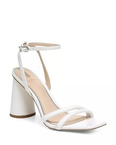 Sam Edelman - Women's Kia Square Toe High Heel Sandals Glamorous White Sandals With Heel Strap, Spring Wedding Sandals With Buckle Closure, Glamorous White Sandals With Padded Heel, Glamorous White Sandals For Spring, White Sandals With Stacked Heel And Single Toe Strap, White Ankle Strap Sandals Medium Width, Elegant White Sandals With Buckle Closure, Glamorous White Open Toe Sandals, White Ankle Strap Sandals For Evening