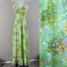 Vintage 1970's Light Green Botanical Floral Print No Brand Or Size Tag Gorgeous Sheer Wrap Shrug With Maxi Length Ties, Easily Worn As A Wrap Top With A Cute Bralette Under Purchased For An Event, But Just A Bit Too Small To Be Comfortable For Me. Approx Measurements 48 1/2" Lonh From Top Of Zipper To Hem In Back 15" Pit To Pit In Back Waist 26" Best Fits 3/4/5 Great Pre-Owned Condition. Hook Eye Thread Loop Is Broken Lining Has Small Seam Split, No Other Major Damage. Open To Offers Wrap Shrug, Botanical Floral Prints, Halter Maxi Dress, Halter Maxi, Halter Maxi Dresses, Hook Eye, Wrap Top, No Brand, Size Tag