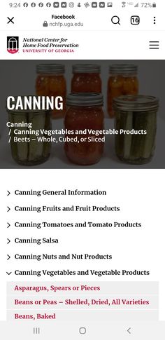 the website for canning is displayed