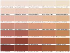 the color chart for different shades of red, orange and pink with text below it