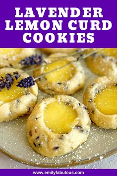 lavender lemon curd cookies on a plate