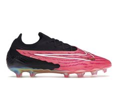 the nike vapor soccer shoe is shown in pink and black with white stripes on the upper part