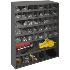 a shelf filled with lots of different types of tools and accessories on it's sides