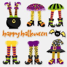 halloween stickers with witches, bats and pumpkins on the white background stock illustration