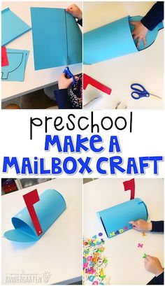 kids making mailbox craft with paper and scissors