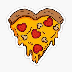 a slice of pizza with heart shaped toppings sticker on the back of it