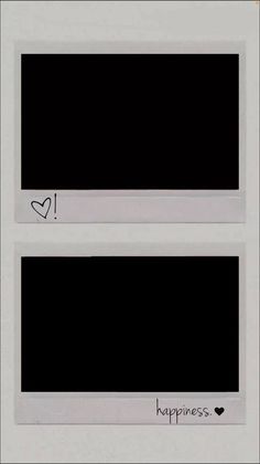 two black and white polaroid frames with hearts drawn on the edges, one has a heart