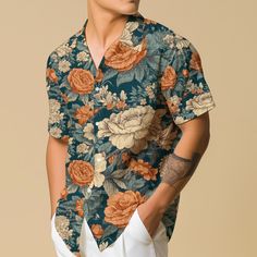 Introducing our Hawaiian Shirt for men, featuring vibrant floral patterns and a comfortable button-up design, perfect for the travel-loving boho enthusiast. This retro vacation wear blends style and comfort effortlessly, making it an ideal casual button-down choice for those seeking laid-back charm with a touch of nostalgia. 𝐃𝐄𝐓𝐀𝐈𝐋𝐒 🌴95% Polyester | 5% Spandex 🌴Boxy fit, straight cut 🌴Runs large, check your measurements against size chart 🌴Includes Chest Pocket 🌴Colors may appear dif Bohemian V-neck Shirt With Floral Print, Floral Print V-neck Shirt For Beach, Casual Vacation Shirt With Vintage Print, Green Floral Print Button-up Hawaiian Shirt, Casual Vintage Print Shirt For Vacation, Green Floral Print Hawaiian Button-up Shirt, Casual Floral Print V-neck Hawaiian Shirt, Bohemian Shirt With Button Closure For Summer, Bohemian Summer Shirt With Button Closure