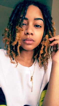 ♕ misschrysbrown | @Aprilaaa Golden Brown Locs, Curly End Locs, Natural Locs With Curly Ends, Brown Locs, Locs With Curly Ends, Pretty Dreads, Natural Locs