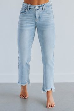 Neona Risen Jeans - Light Wash Risen Jeans, Athleisure Shorts, Jean Fit, Jeans Mid Rise, Curvy Jeans, Shoes With Jeans, Top Sales, Cardigan Jacket, Raw Edge